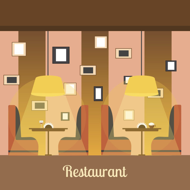 餐厅内部为扁平风格图片下载