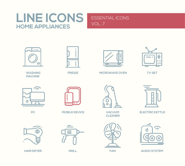 家用电器-简单线条设计图标集图片下载