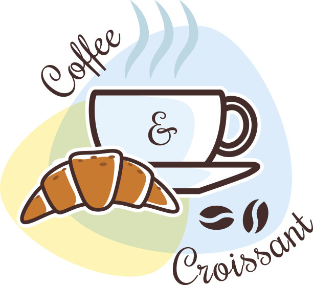 咖啡和羊角面包的标志图片下载