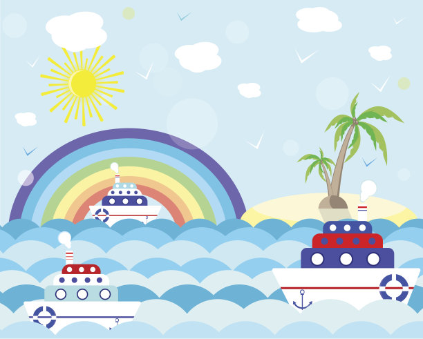 夏季船海卡通卡矢量插图图片下载