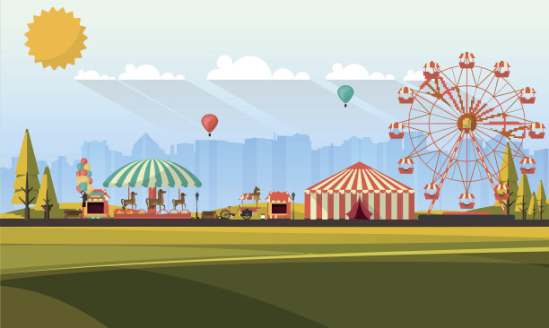 游乐园日间平面插图图片下载