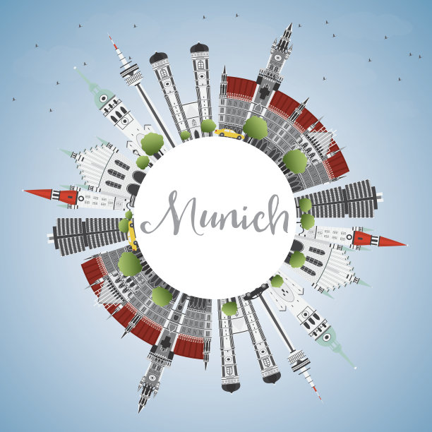 灰色建筑、蓝天和复制空间的慕尼黑天际线。图片下载