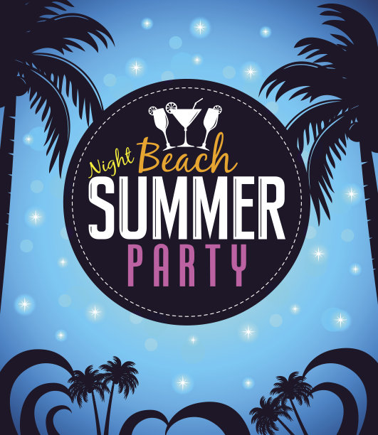 夏日海滩派对在棕榈树的圆圈图片下载