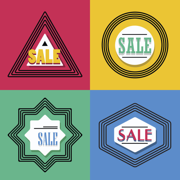 几何彩色线形状销售徽章和图标集图片下载