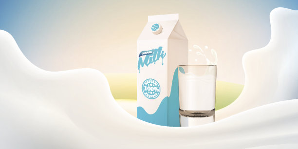 现实的牛奶矢量插图与玻璃和包装图片下载