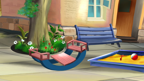 院子里的跷跷板图片下载