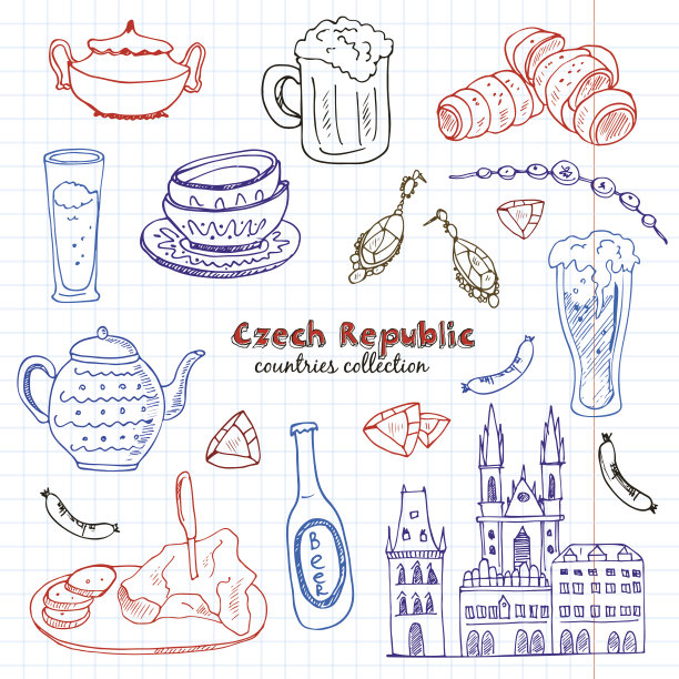 手绘涂鸦捷克共和国旅行集图片下载