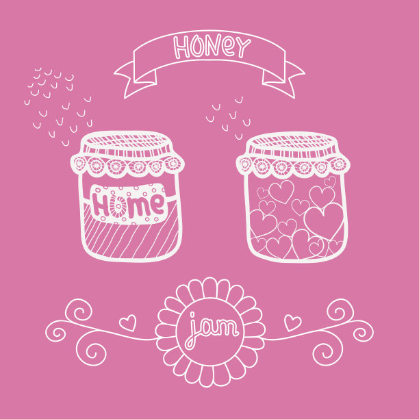 矢量罐与贴纸和丝带。自制果酱或蜂蜜图片下载
