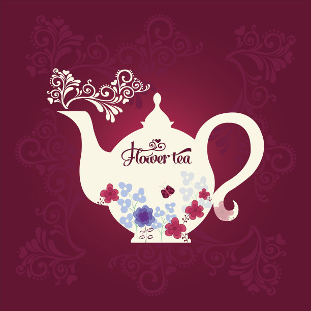 茶壶与花的色彩背景图片下载