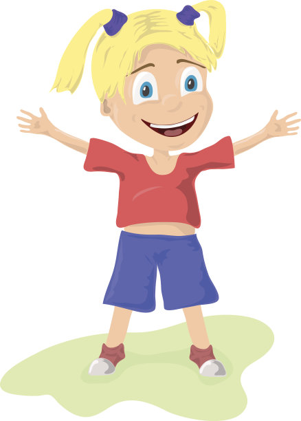 一个有趣的小女孩张开双臂的插图图片下载