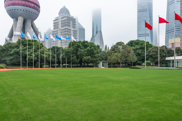 空旷的绿地和城市景观图片下载