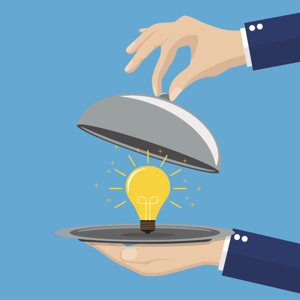 手拿着带有黄色灯泡的盘形钟形。图片下载