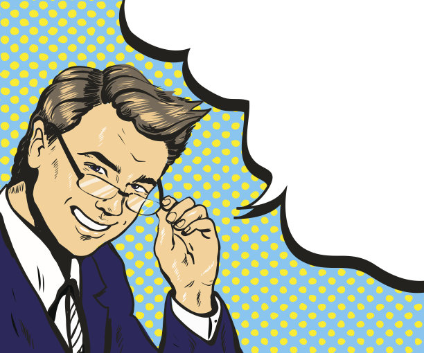 男人在眼镜波普艺术演讲气泡矢量插图图片下载