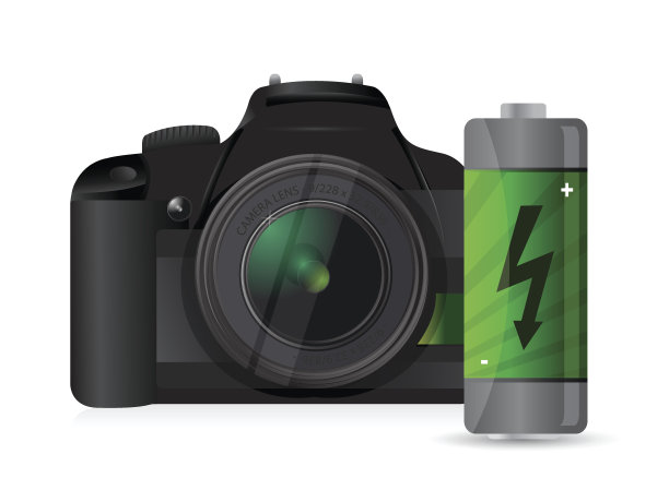 白色背景上的相机和电池插图设计图片下载