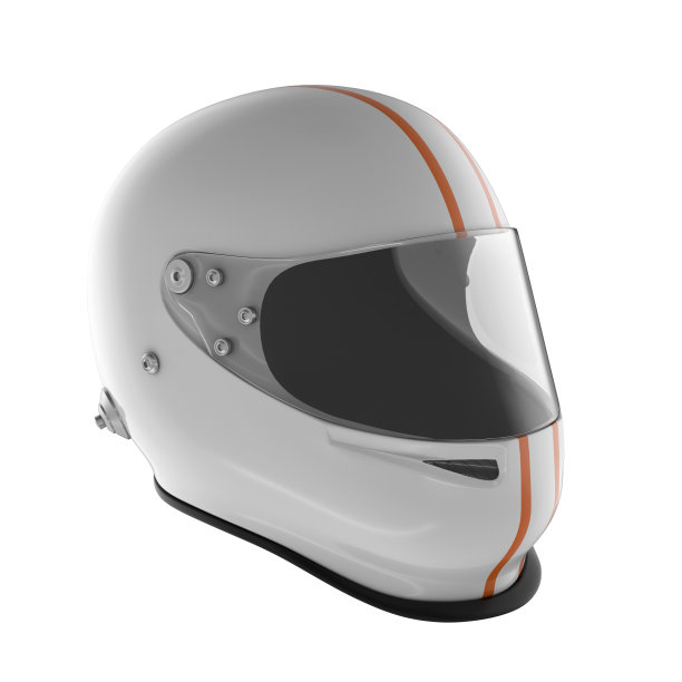 白色条纹冬季汽车头盔上的白色背景图片下载