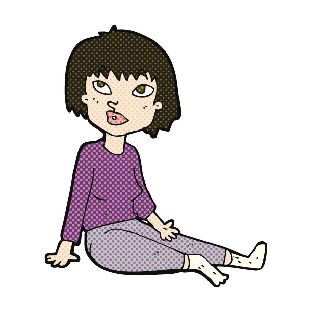 坐在地板上的卡通女人图片下载