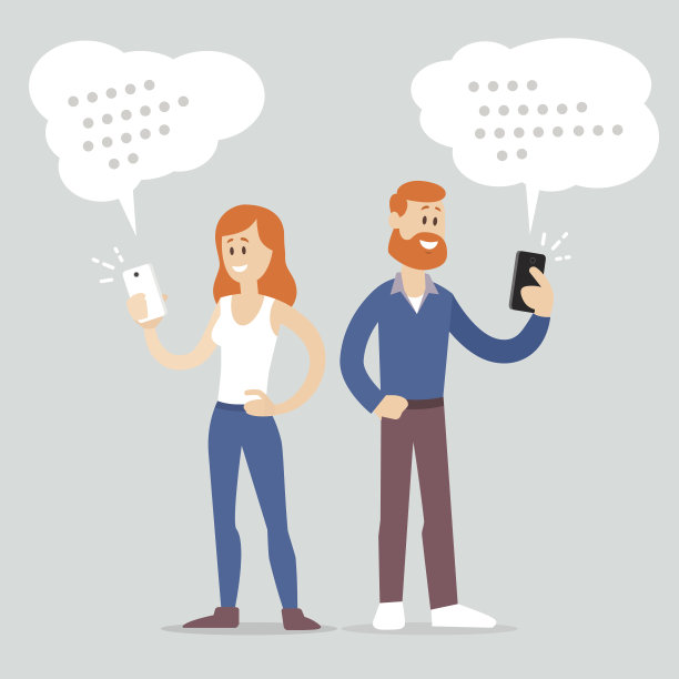 一个男人和一个女人拿着智能手机的矢量插图。图片下载