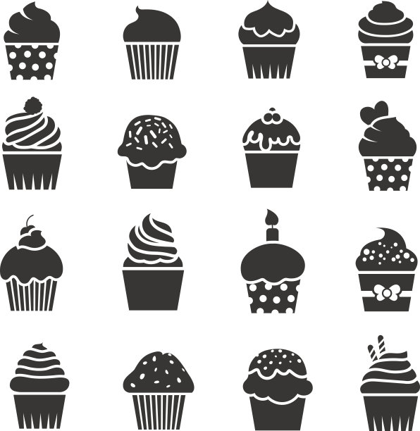 蛋糕图标。甜品烘焙黑白标志图片下载