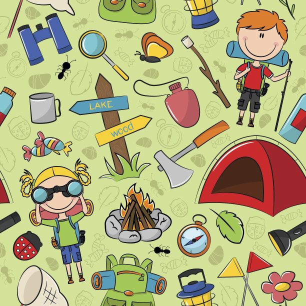 男孩和吉尔斯童子军旅行的工具矢量无缝模式图片下载