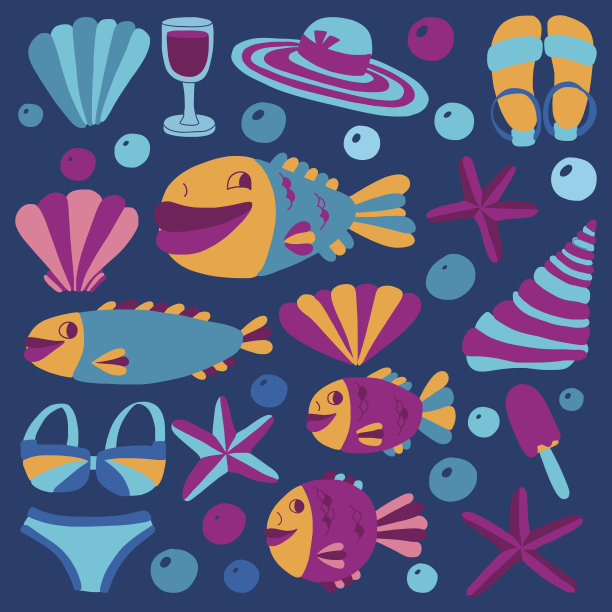 矢量平面手绘图标海滩和热带度假图片下载