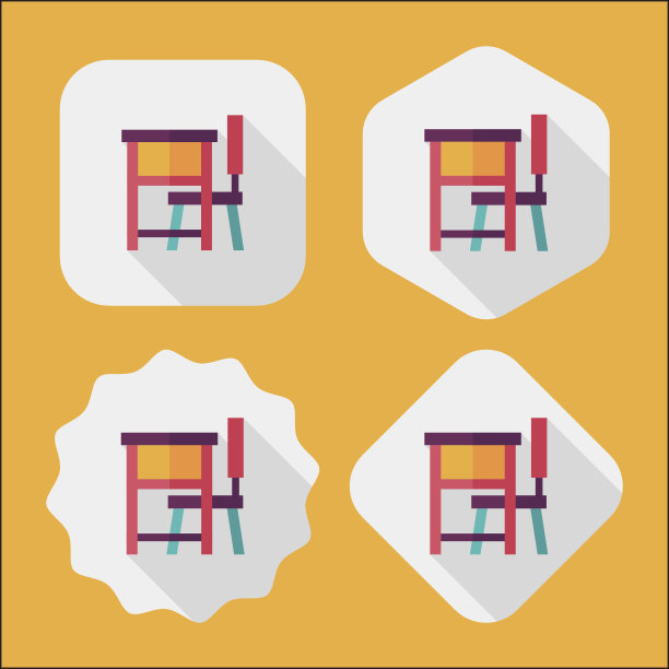 复古的学校书桌与长影子图标，eps10图片下载