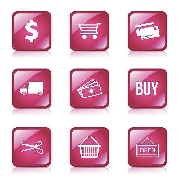 购物标志方形矢量粉色图标设计集图片下载