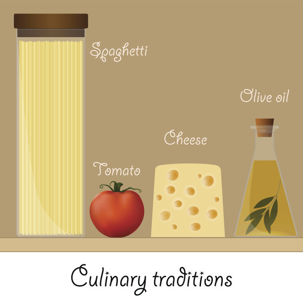 经典意大利面的配料。意大利面，西红柿，奶酪，橄榄油。图片下载