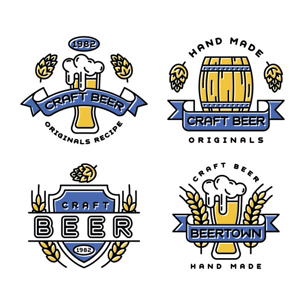 精酿啤酒袋矢量集。图片下载