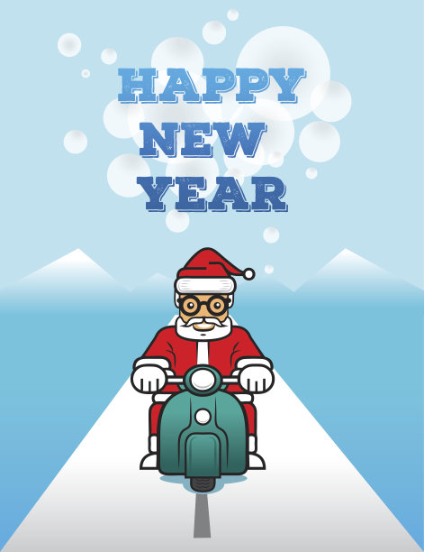 圣诞老人骑滑板车，祝您新年快乐图片下载