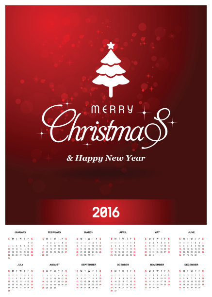 2016日历模板与圣诞类型的设计元素图片下载