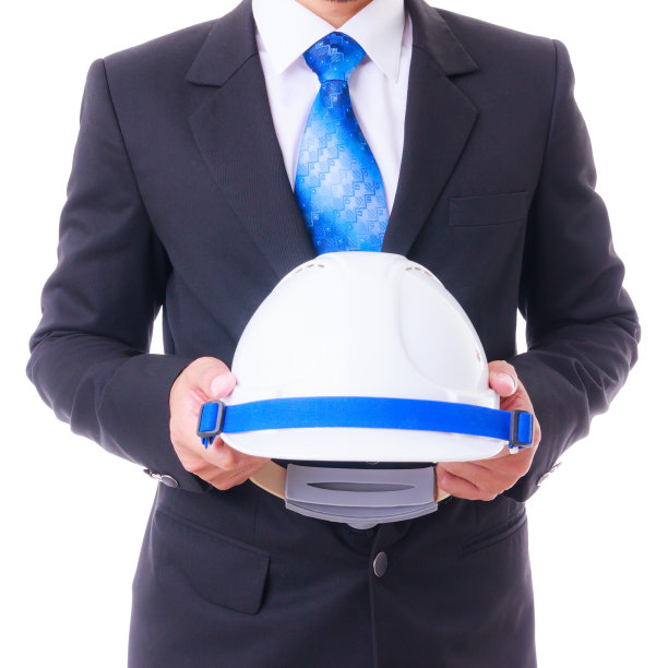 拿着工程师头盔的商人被隔离图片下载