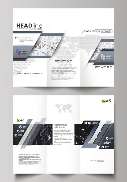 三折宣传册商业模板。易于编辑的矢量布局。摘要素材图片