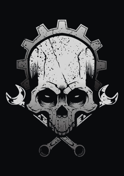 头骨金属齿轮图片下载