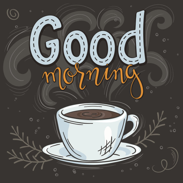 用手写的“早上好”和流动的咖啡图片下载