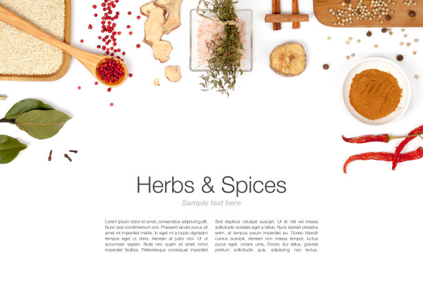 白色背景上的香草和香料图片下载