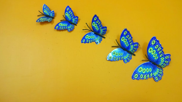 墙上的人造蝴蝶照片。图片下载