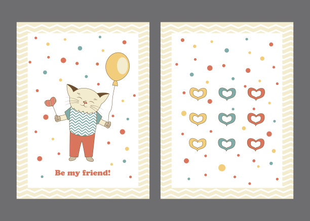 贺卡，小册子，邀请快乐的猫，心，气球，圆圈图片下载