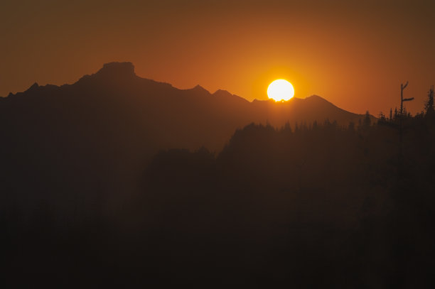 圣海伦斯山和森林的日出和剪影图片下载