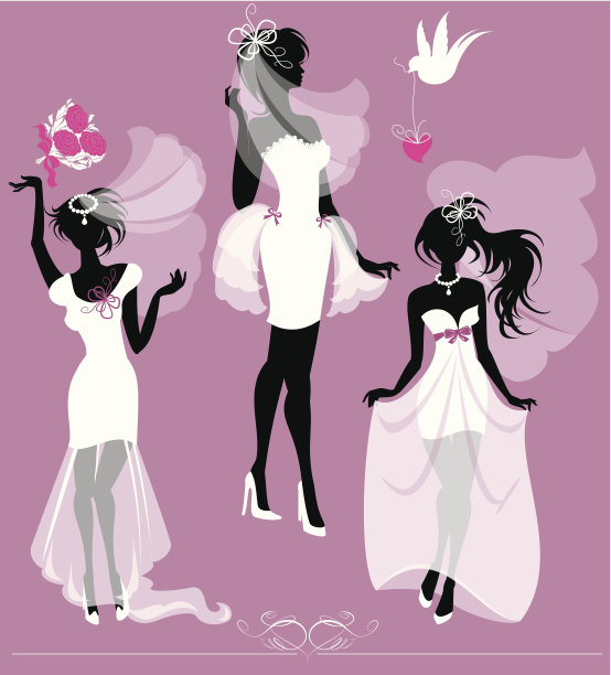 女孩的剪影穿着婚纱，鞋子和新娘面纱图片下载