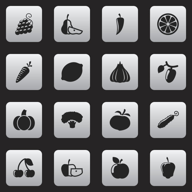 一套16可编辑的食物和蔬菜图标。图片下载