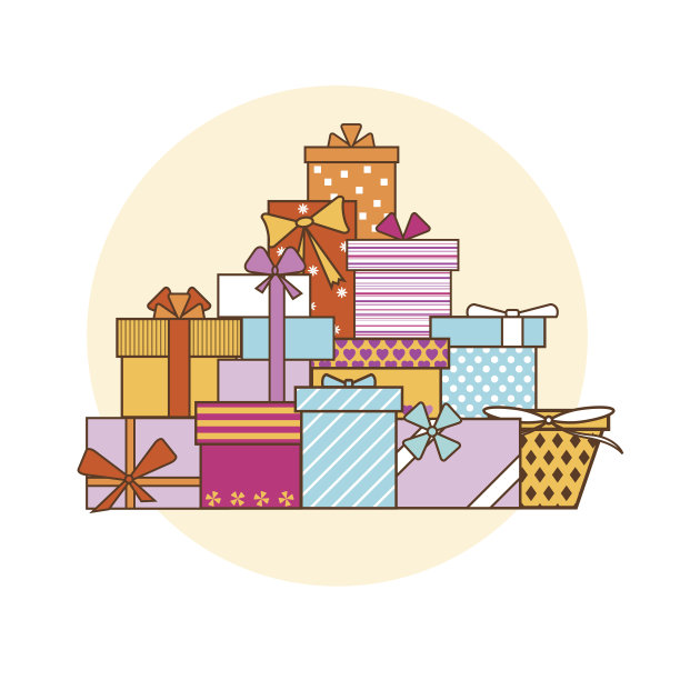 大堆彩色礼品盒。向量图片下载