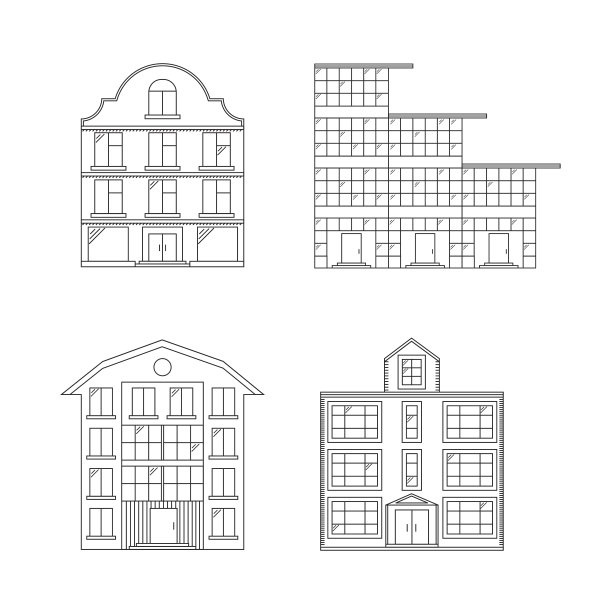 线性建筑集。向量图片下载