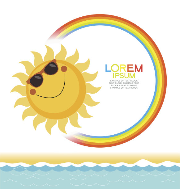背景夏日有彩虹、阳光、大海。图片下载