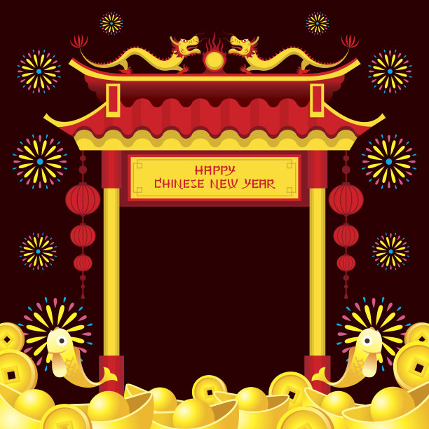 农历新年，华夏大门晚上放烟花图片下载