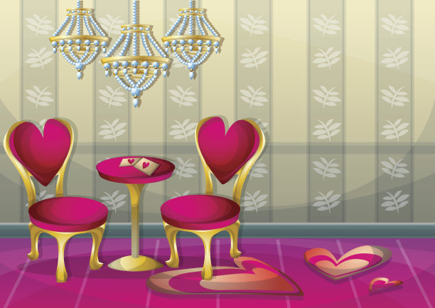 卡通矢量插图室内情人节房间与分离层图片下载