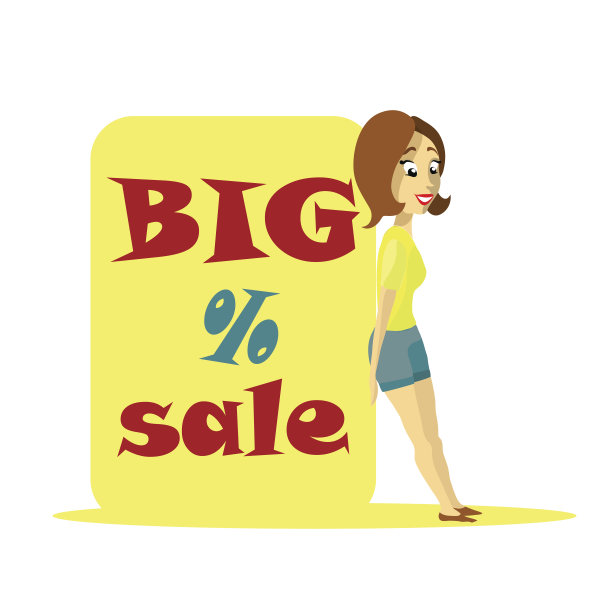 促销：女性购物车标签卡通矢量插画图片下载