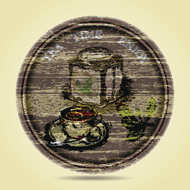 茶点放在圆形的木横幅上。手绘图片下载