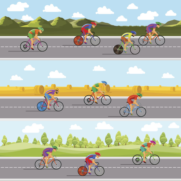 骑自行车比赛的人。无缝全景背景设置图片下载