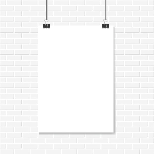 白色砖墙和垂直现实海报模型图片下载