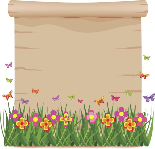 概念草和蝴蝶的春天与空白纸图片下载